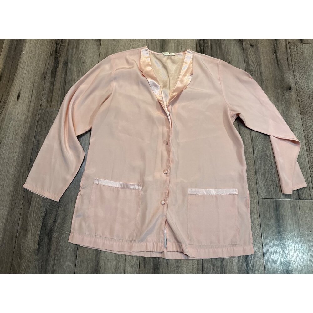 Vintage Victorias Secret Pink Satin Long Sleeve Nightgown Top With Pockets & But